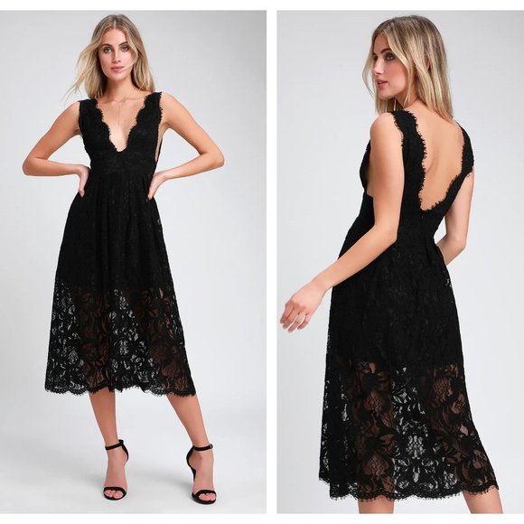 Lulu's Dresses & Skirts - LULUS Loft Party Black Lace Midi Dress {P29}